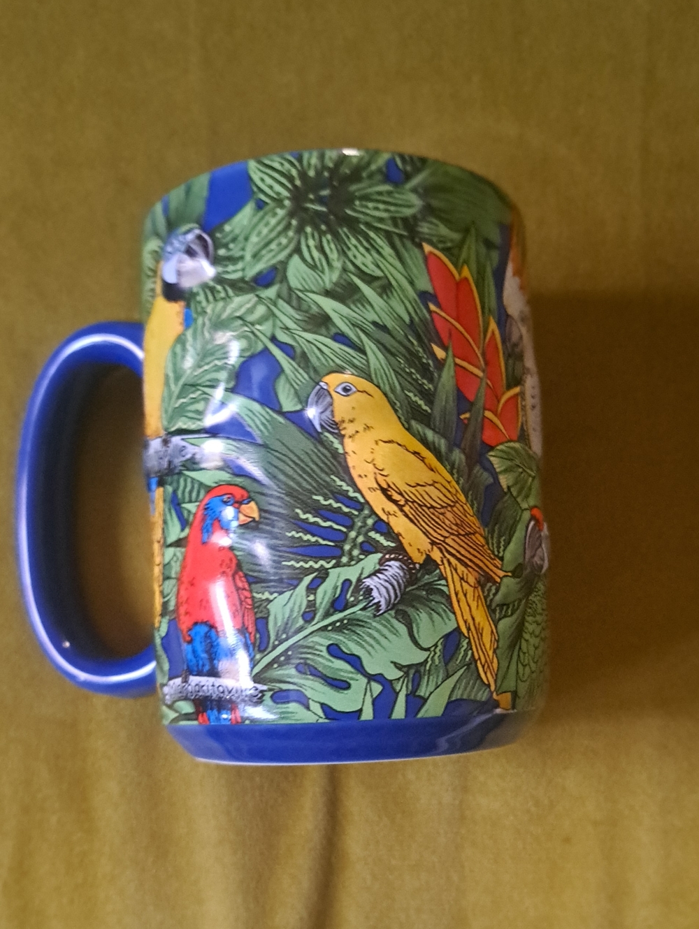 3d Margaritaville Blue Parrot Print Ceramic Bird Mug - Yellow & Red Design